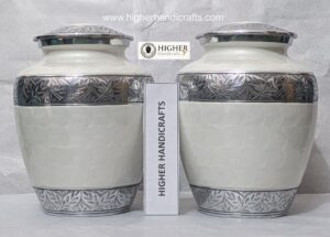 White Enameled Adult Funeral Urn