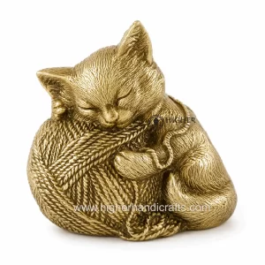 Golden Metal Sleeping Cat Cremation Urn for Cat Ashes | Pet Urns Manufacturer