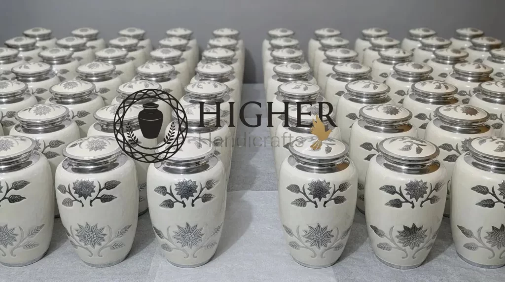 white enamel sunflower urns