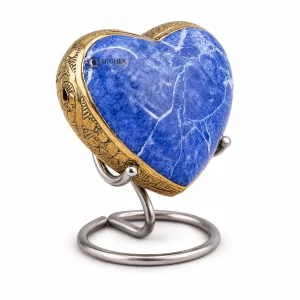 Blue Marble Textured Metal Heart Keepsake Urn | Mini Ash Urn Supplier