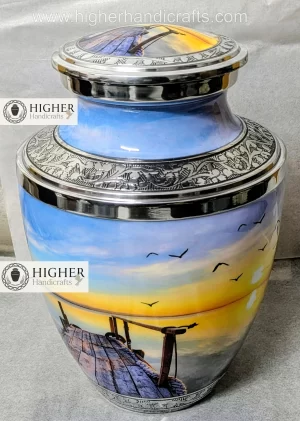Beach Sunset Design Metal Adult Cremation Urns for Ashes | Funeral Urns Wholesaler & Exporter