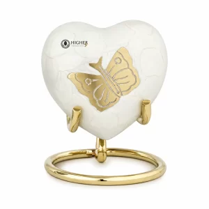 White Enameled Heart Keepsake Urn | Butterfly Mini Sharing Urn Manufacturer & Supplier