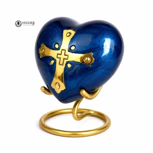 Cross Engraved Mini Heart Keepsake Urns | Wholesale Family Ashes Urns