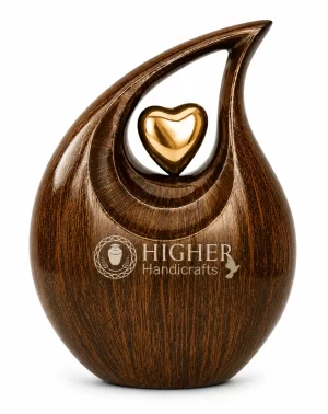 Brown Shading Adult Teardrop Urns with Heart | Decorative Funeral Urns Manufacturer & Supplier