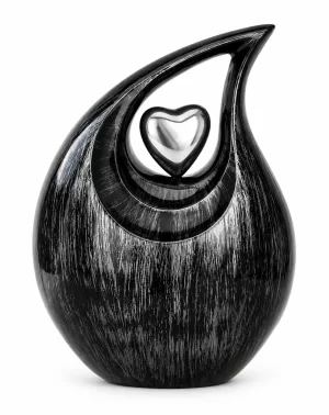 Black Shading Teardrop Urns with Heart | Wholesale Funeral Urns Manufacturer & Supplier